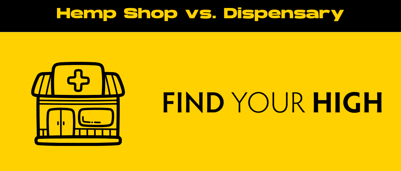black and yellow banner image for hemp shop vs dispensary blog
