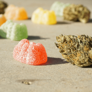 hemp gummies next to cannabis flower