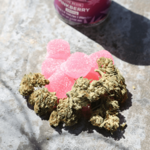 pink gummies and flower