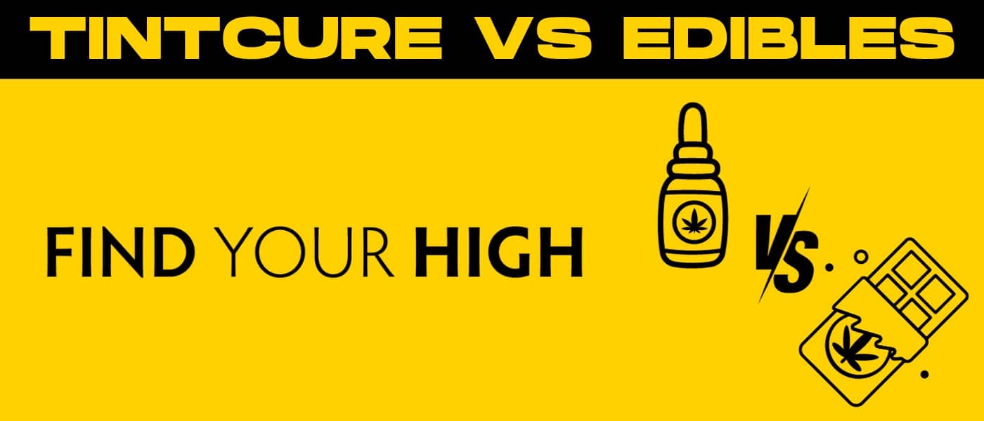 black and yellow banner image for tinctures vs edibles