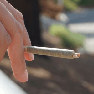 hand holding light brown pre-roll
