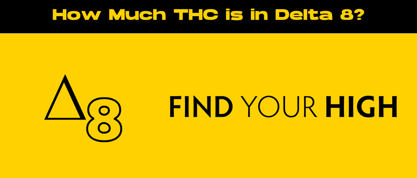 black and yellow banner image for how much thc is in delta 8 blog