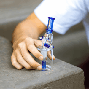 small glass blue bong