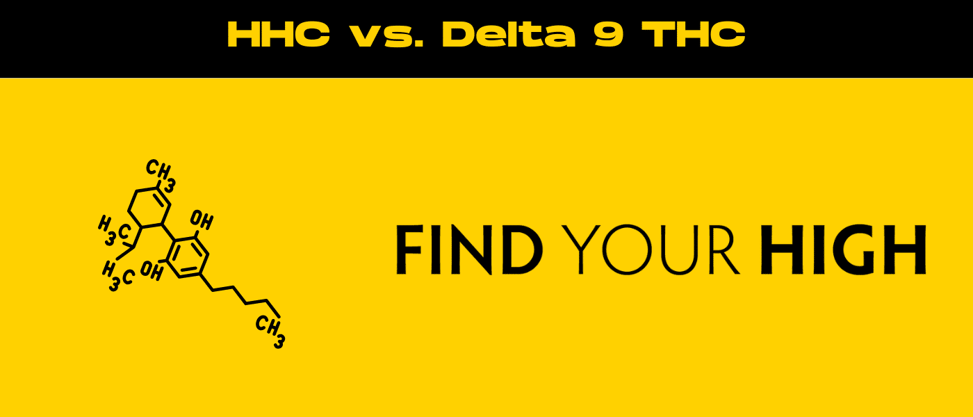 black and yellow banner image for hhc vs delta 9 blog