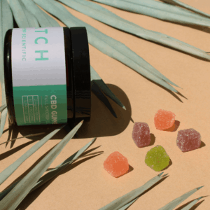 CBD gummies and palm leaf