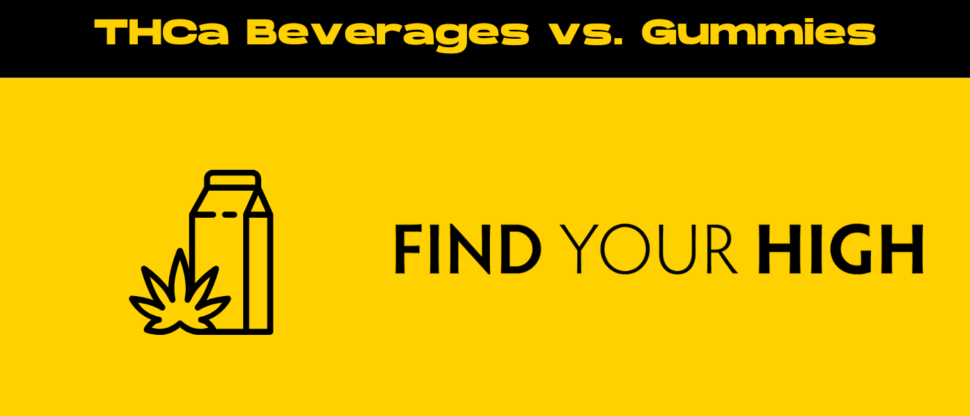 black and yellow banner image for thca beverages vs gummies blog