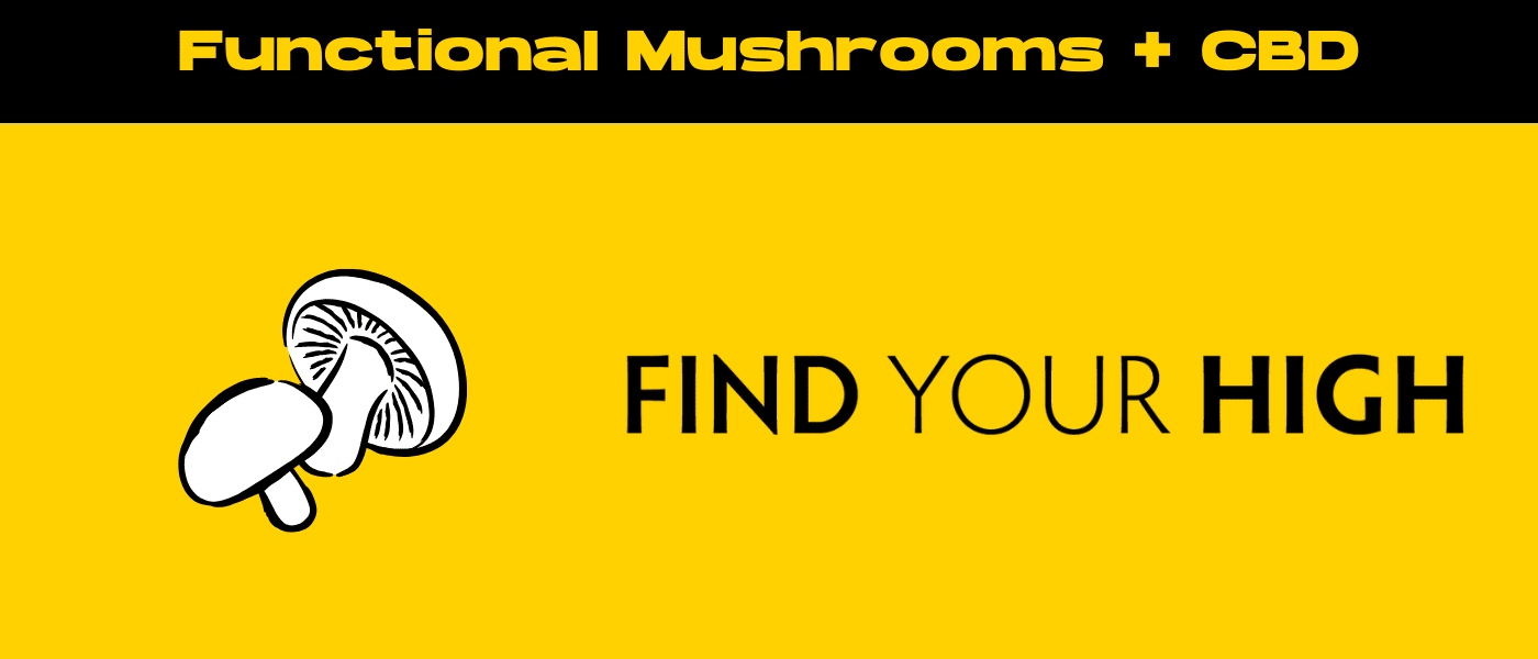 black and yellow banner image for functional mushrooms and CBD blog