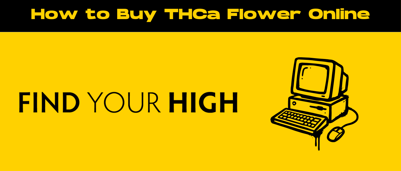 black and yellow banner image for how to buy thca flower online blog